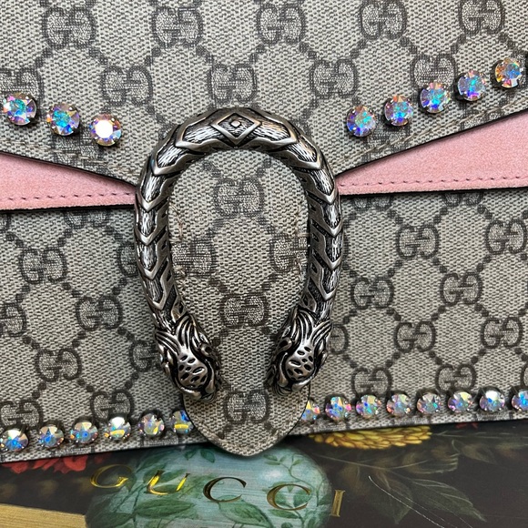 🎀 GUCCI DIONYSUS GG SUPREME CRYSTAL SHOULDER BAG - Picture 8 of 17